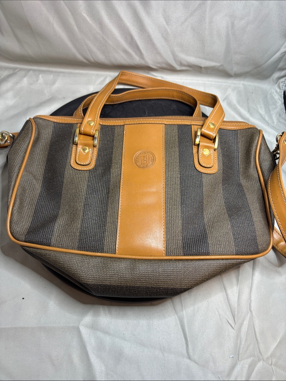 Fendi Brown & Tan Striped Duffel Bag